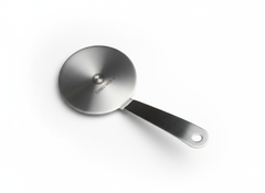 Turbo Moka stainless steel induction adapter disk with its flat removable handle tab, on a white background