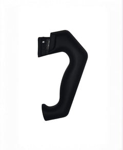 Turbo Moka 3-cup replacement handle in black PA6 nylon with its mounting bracket, on a white background